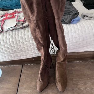 Over the knee brown suede boots
